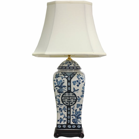 Oriental Furniture 26" Floral Blue & White Vase Lamp