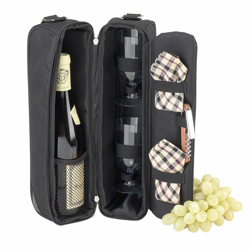 Picnic at Ascot - Deluxe Insulated Wine Tote with 2 Wine Glasses, Napkins and Corkscrew - London Plaid