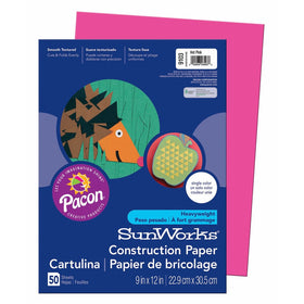 Pacon SunWorks Construction Paper, 9" x 12", 50-Count, Hot Pink (9103)