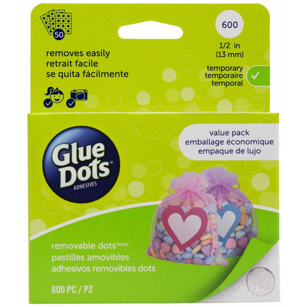 Glue Dots Removable Dot Sheets Value Pack, Contains 600 (.5 Inch) Temporary Adhesive Dots (08388)