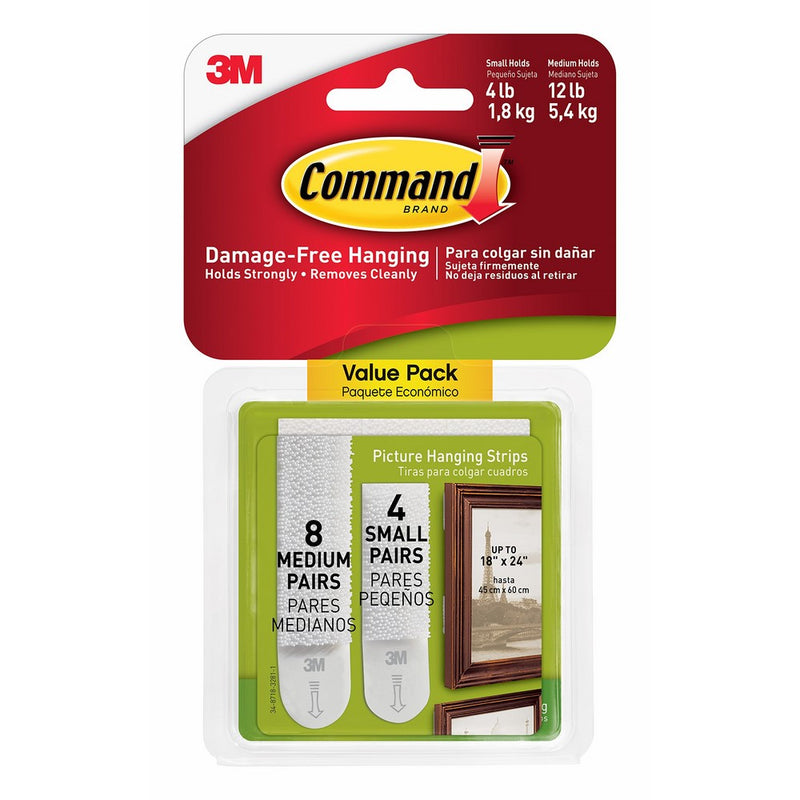 Command 17203 Picture Hanging Strips Variety Value Pack, 4-Small and 8-Medium Strips, White, 4-Pack
