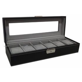 Sorbus Watch Box 6 Mens Black Leather Display Plexi Glass Top Jewelry Case Organizer