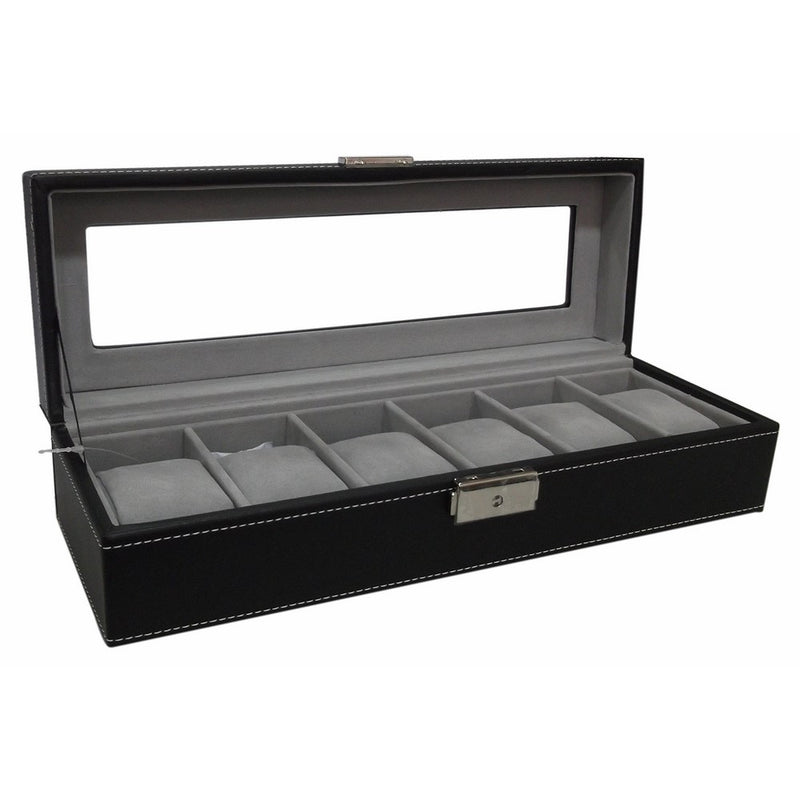 Sorbus Watch Box 6 Mens Black Leather Display Plexi Glass Top Jewelry Case Organizer
