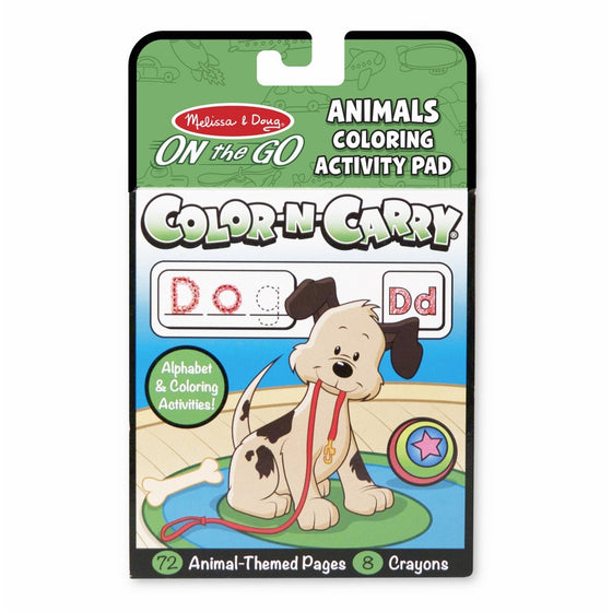 Melissa & Doug On the Go Color-N-Carry Activity Book: Alphabet and Animals - 72 Pages, 8 Crayons