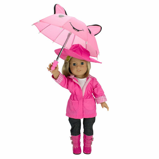 Dress Along Dolly Rain Coat Doll Clothes for American Girl Dolls:- Includes Rain Jacket, Umbrella, Boots, Hat, Pants, and Shirt