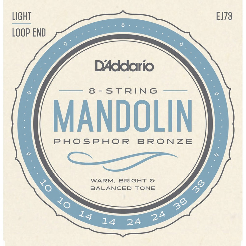 D'Addario EJ73 Phosphor Bronze Mandolin Strings, Light, 10-38