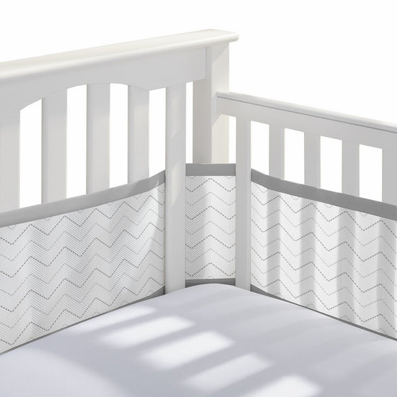 BreathableBaby | Breathable Mesh Printed Crib Liner | Doctor Endorsed | Helps Prevent Arms and Legs from Getting Stuck Between Crib Slats | Independently Tested for Safety | Gray Chevron