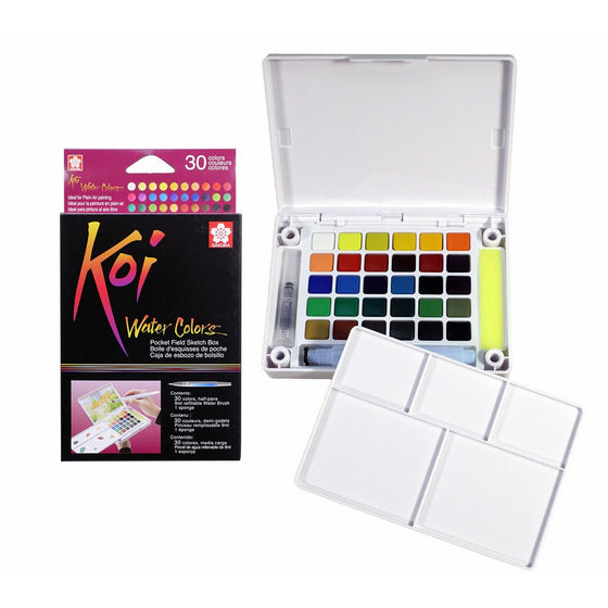 Sakura XNCW-30N Koi Field 30 Assorted Watercolors with Brush Sketch Set