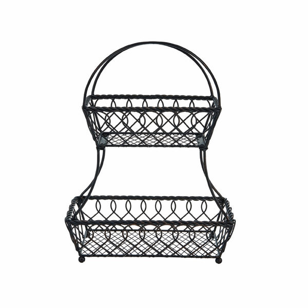 Gourmet Basics by Mikasa 5169089 Loop and Lattice 2 Metal Fruit Storage Basket, 2 Tier, Antique Black