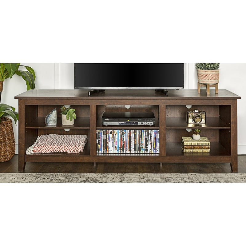 WE Furniture 70" Wood Media TV Stand Storage Console - Traditional Brown