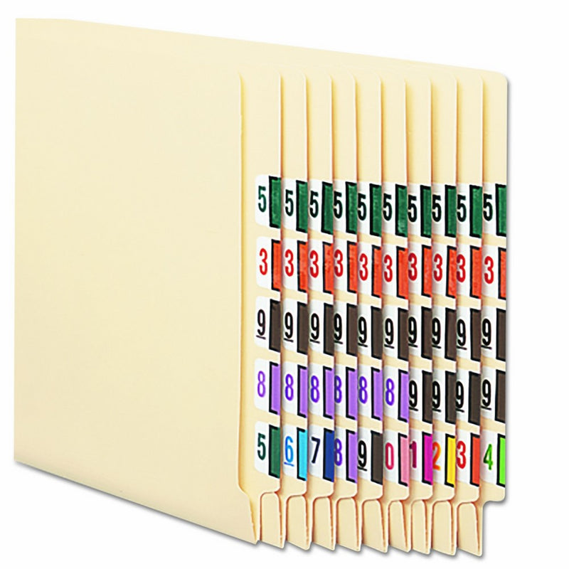 Smead 67380 Single Digit End Tab Labels, Color 0-9 Assortment, 500 per Roll (Box of 5000 Labels)