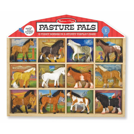 Melissa & Doug Pasture Pals - 12 Collectible Horses With Wooden Barn-Shaped Crate