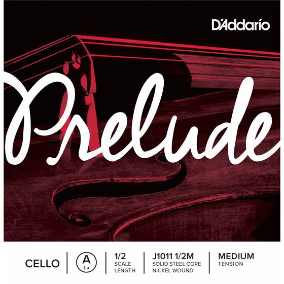 D'Addario Prelude Cello Single A String, 1/2 Scale, Medium Tension
