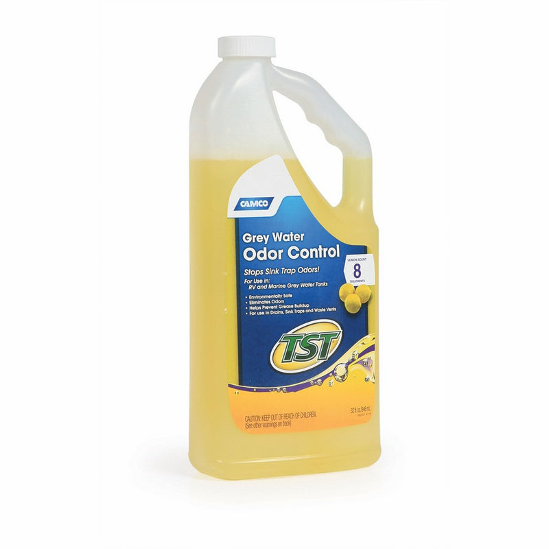 Camco TST Lemon Scent RV Grey Water Odor Control, Stops Sink Trap Odors, For Use In Drains, Sink Traps and Waste Vents, Treats up to 8 - 40 Gallon Holding Tanks (32 Ounce Bottle)