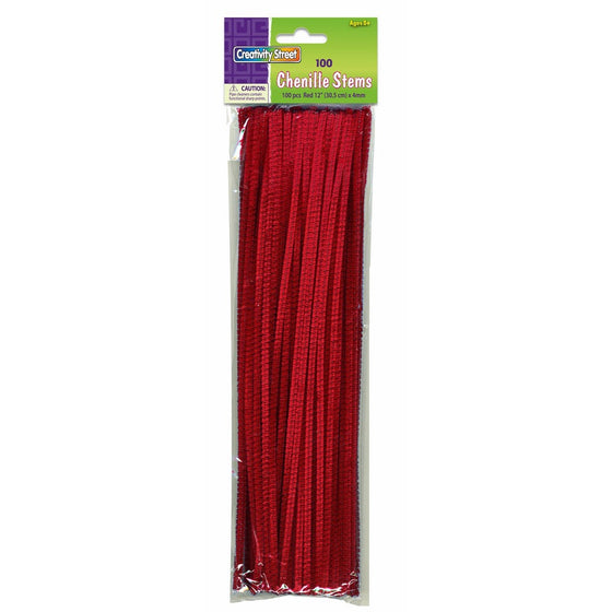 Creativity Street Chenille Stems/Pipe Cleaners 12 Inch x 4mm 100-Piece, Red