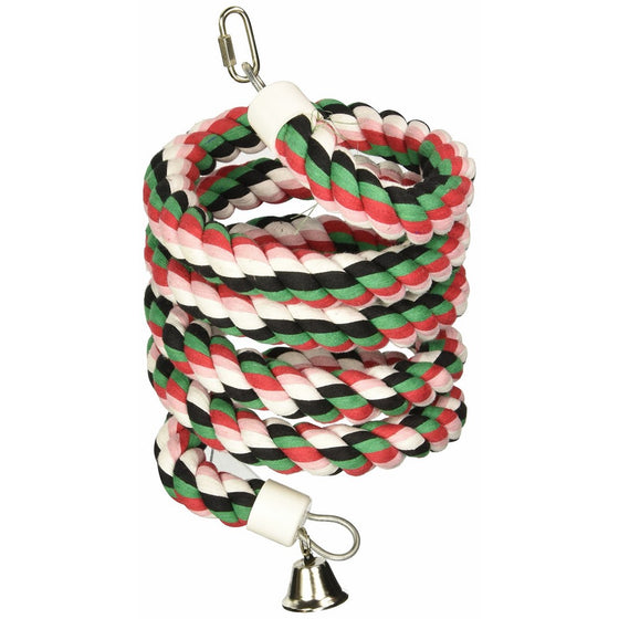 A&E CAGE COMPANY HB553 Happy Beaks Cotton Rope Boing with Bell Bird Toy, 1 by 96", Multicolor