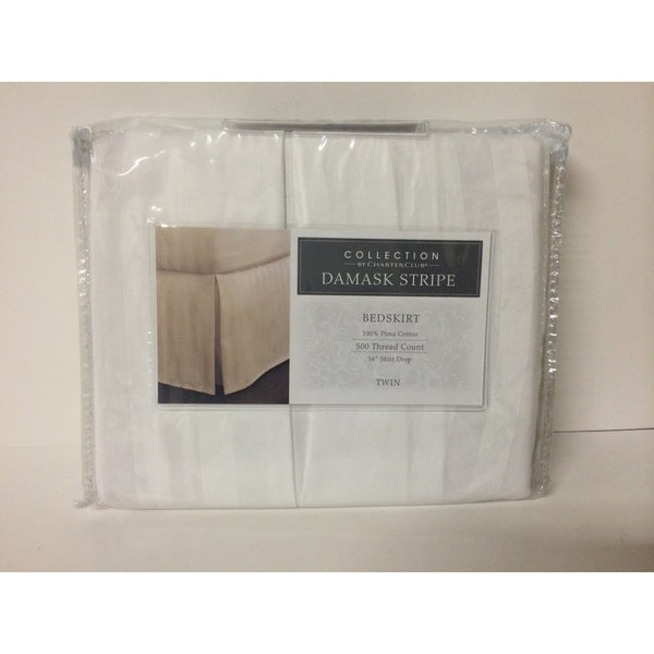 Charter Club Damask Stripe 500 TC Twin Bedskirt White
