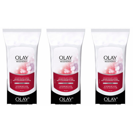 Olay Regenerist Micro-Exfoliating Wet Cleansing Cloths 30 Count (Pack of 3) Packaging may Vary