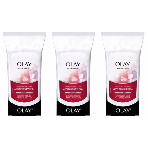 Olay Regenerist Micro-Exfoliating Wet Cleansing Cloths 30 Count (Pack of 3) Packaging may Vary