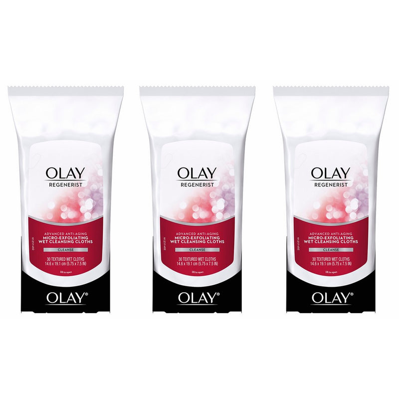 Olay Regenerist Micro-Exfoliating Wet Cleansing Cloths 30 Count (Pack of 3) Packaging may Vary