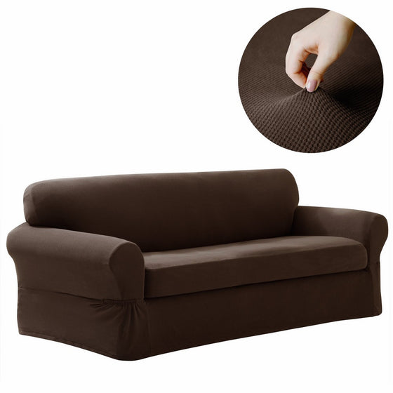 Maytex Pixel Stretch 2-Piece Sofa Furniture Cover / Slipcover, Chocolate