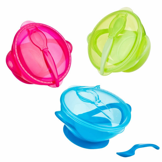 Nuby Easy Go Suction Bowl with Lid and Snap-In Spoon, Colors May Vary