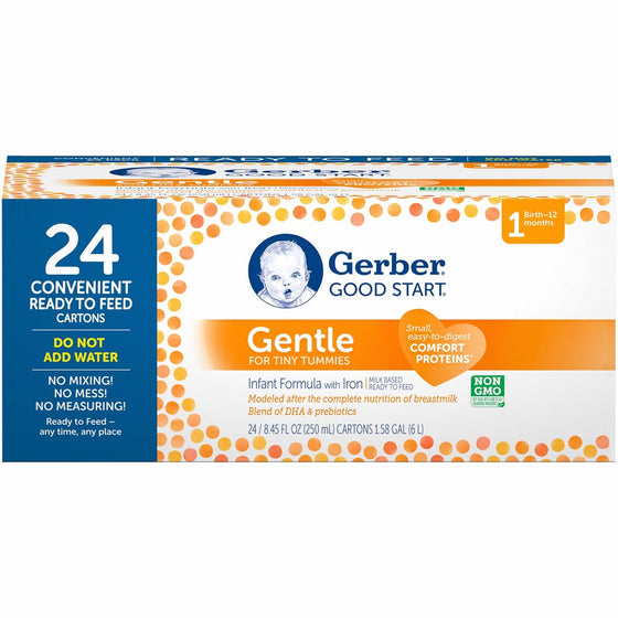 Gerber Good Start Gentle Non-GMO Ready to Feed Infant Formula, Stage 1, 8.45 Fluid Ounce (Pack of 24)