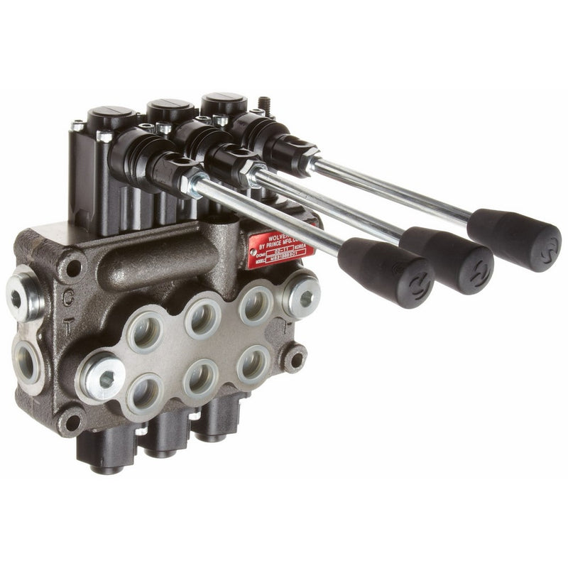 Prince MB31BBB5C1 Directional Control Valve, Monoblock, Cast Iron, 3 Spool, 4 Ways, 3 Positions, Single Acting Cylinder Spool, Spring Center, Straight Handle, 3500 psi, 8 gpm, In/Out: #8 SAE, Work #8 SAE