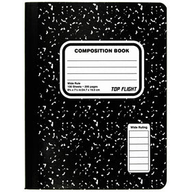 Top Flight Sewn Composition Book, Black and White Marble, Wide Rule, 100 Sheets (41353)