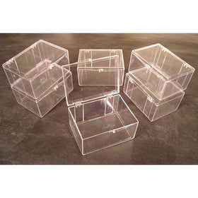 Lot of 6 Crystal Clear Hinged Plastic Trading Card Storage Boxes (100-ct) - Made in the U.S.A.