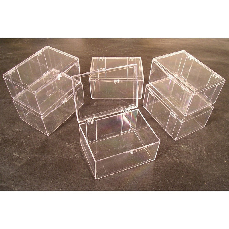 Lot of 6 Crystal Clear Hinged Plastic Trading Card Storage Boxes (100-ct) - Made in the U.S.A.