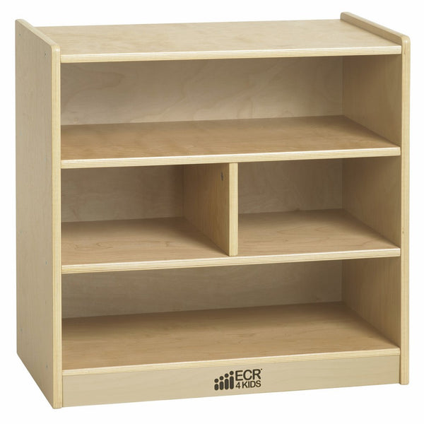 ECR4Kids Birch 4-Cubby School Classroom Block Storage Cabinet with Casters, Natural, 24" W