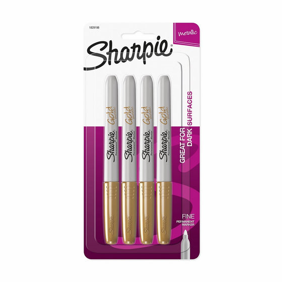 Sharpie Metallic Fine Point Permanent Marker, Gold, 4 Count