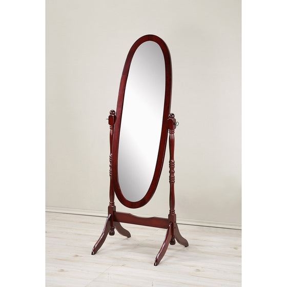 Roundhill Furniture Traditional Queen Anna Style Wood Floor Cheval Mirror, Cherry Finish