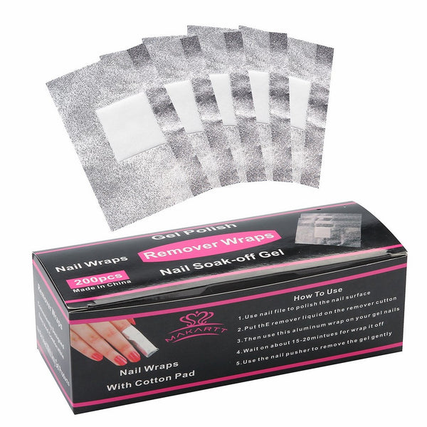 Makartt Nail Polish Remover Soak Off Gel Foils Nail Wraps with Cotton Pad 200 Pcs