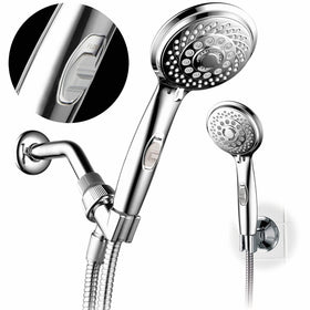 HotelSpa 7-setting AquaCare Series Spiral Handheld Shower Head Luxury Convenience Package with Pause Switch, Extra-long Hose PLUS Extra Low-Reach Bracket