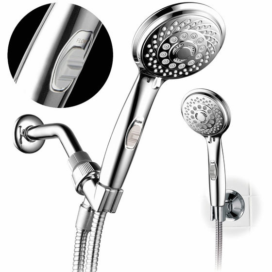 HotelSpa 7-setting AquaCare Series Spiral Handheld Shower Head Luxury Convenience Package with Pause Switch, Extra-long Hose PLUS Extra Low-Reach Bracket