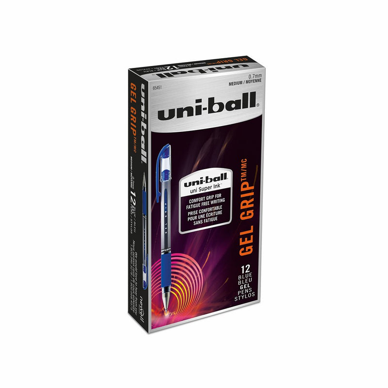 uni-ball Gel Grip Pens, Medium Point (0.7mm), Blue, 12 Count