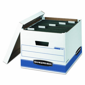 Bankers Box 00785 HANG'N'STOR Storage Box, Legal/Letter, Lift-off Lid, White/Blue (Case of 4)