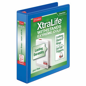 Cardinal XtraLife 3-Ring Binder, 1.5", Locking Slant-D Rings, ClearVue Presentation Binder, Holds 375 Sheets, PVC-Free, Blue (26312)