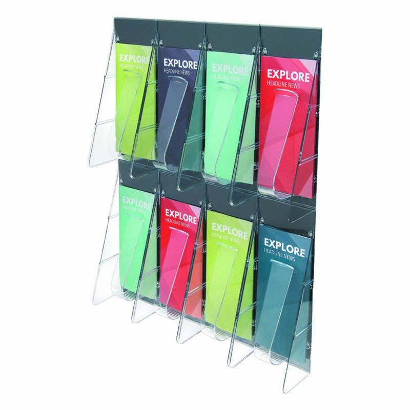 Deflecto 56201 Stand tall one-piece literature rack for leaflets, 8 pockets, clear