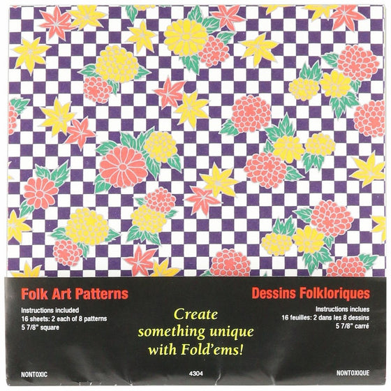 Fold 'Ems Origami Paper 5.875" 16/Pkg-Folk Art, 8 Designs/2 Ea