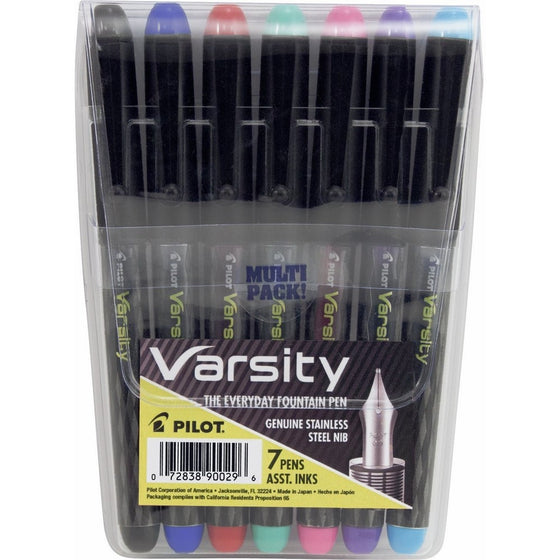 Pilot Varsity Disposable Fountain Pens, 7-Pack Pouch, Assorted Color Inks (90029)