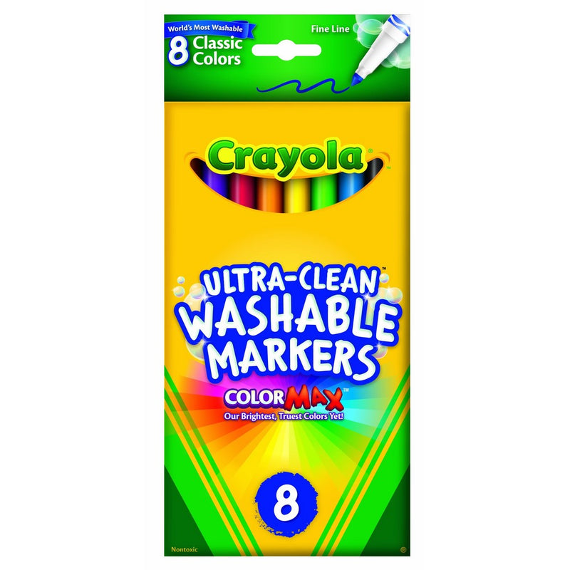 Crayola 8 Pack Ultra-Clean Fine Line Washable Markers, Classic Colors
