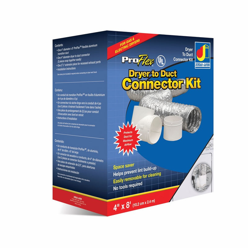 Dundas Jafine TD48D2DZW Dryer To Duct Connector Kit Includes 4-Inch by 8-Foot ProFlex Duct