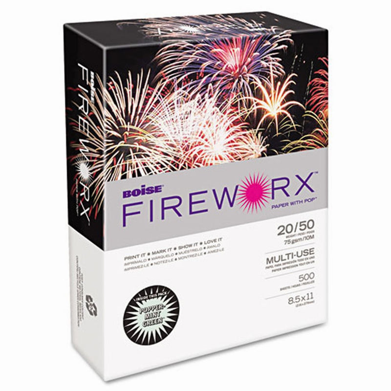 Boise Fireworx Color Copy/Laser Paper, 20 lb, Letter Size (8.5 x 11), Popper-Mint Green, 500 Sheets (MP2201-GN)