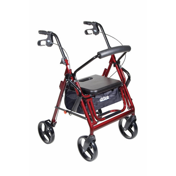 Drive Medical Duet Dual Function Transport Wheelchair Walker Rollator, Burgundy