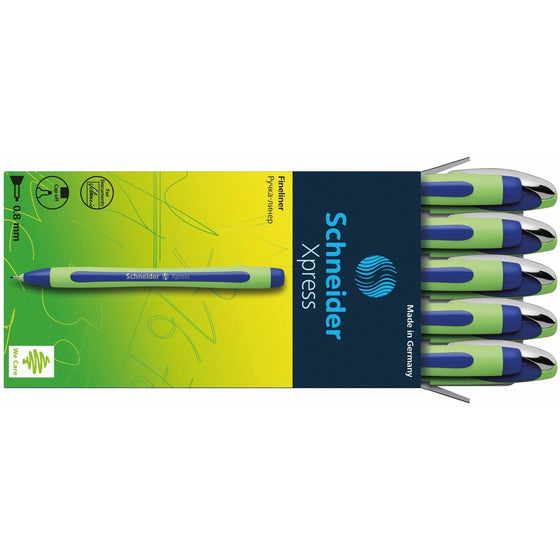 Schneider Xpress Fineliner 0.8mm Porous Point Pen, Blue, Box of 10 Pens (190003)