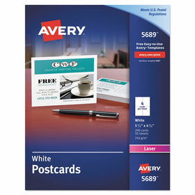 Avery 5689 Postcards for Laser Printers, 4 1/4 x 5 1/2, Uncoated White, 4 per Sheet (Box of 200)