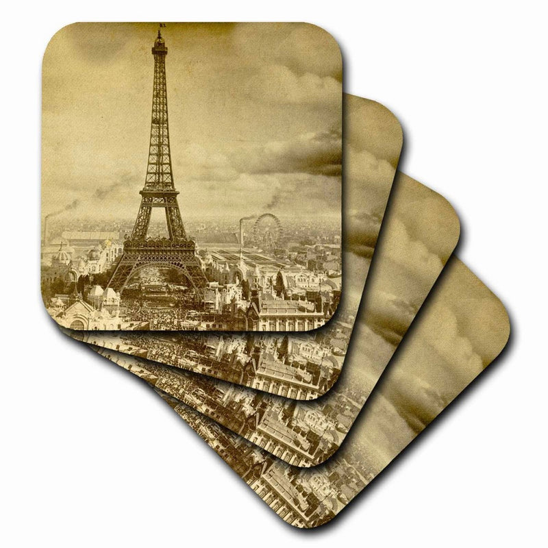 3dRose LLC Eiffel Tower Paris France 1889 Sepia Tone Coaster, Soft, Set of 8